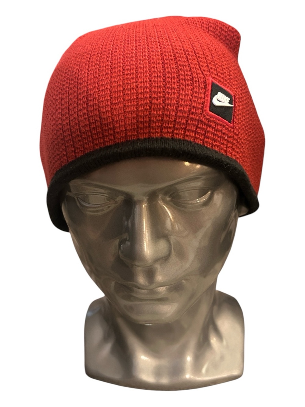 Nike Beanie Hat Black Red Reversible Knit Striped Winter One Size Men’s